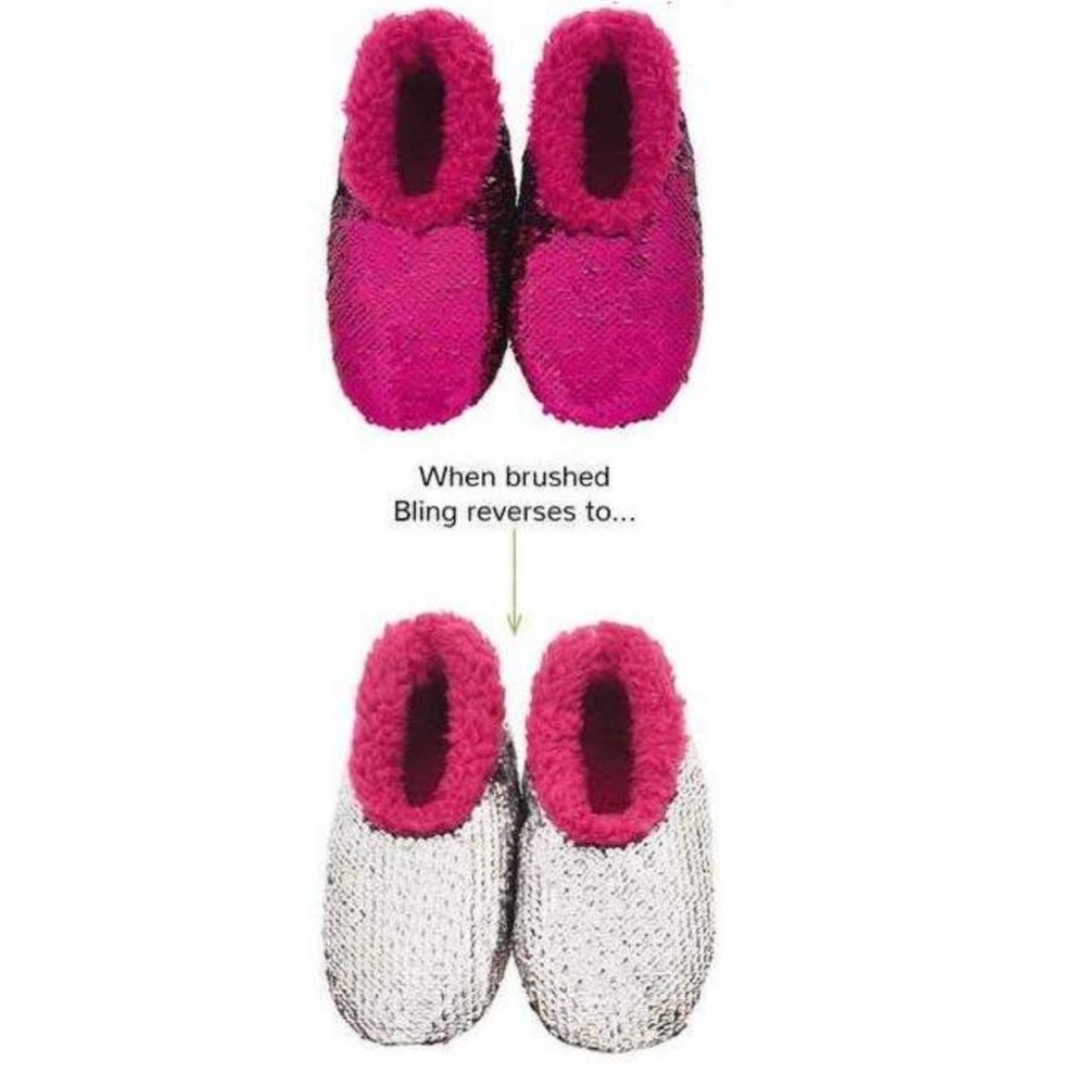Kids Flip Sequin Slippers (Dark Pink to Silver)